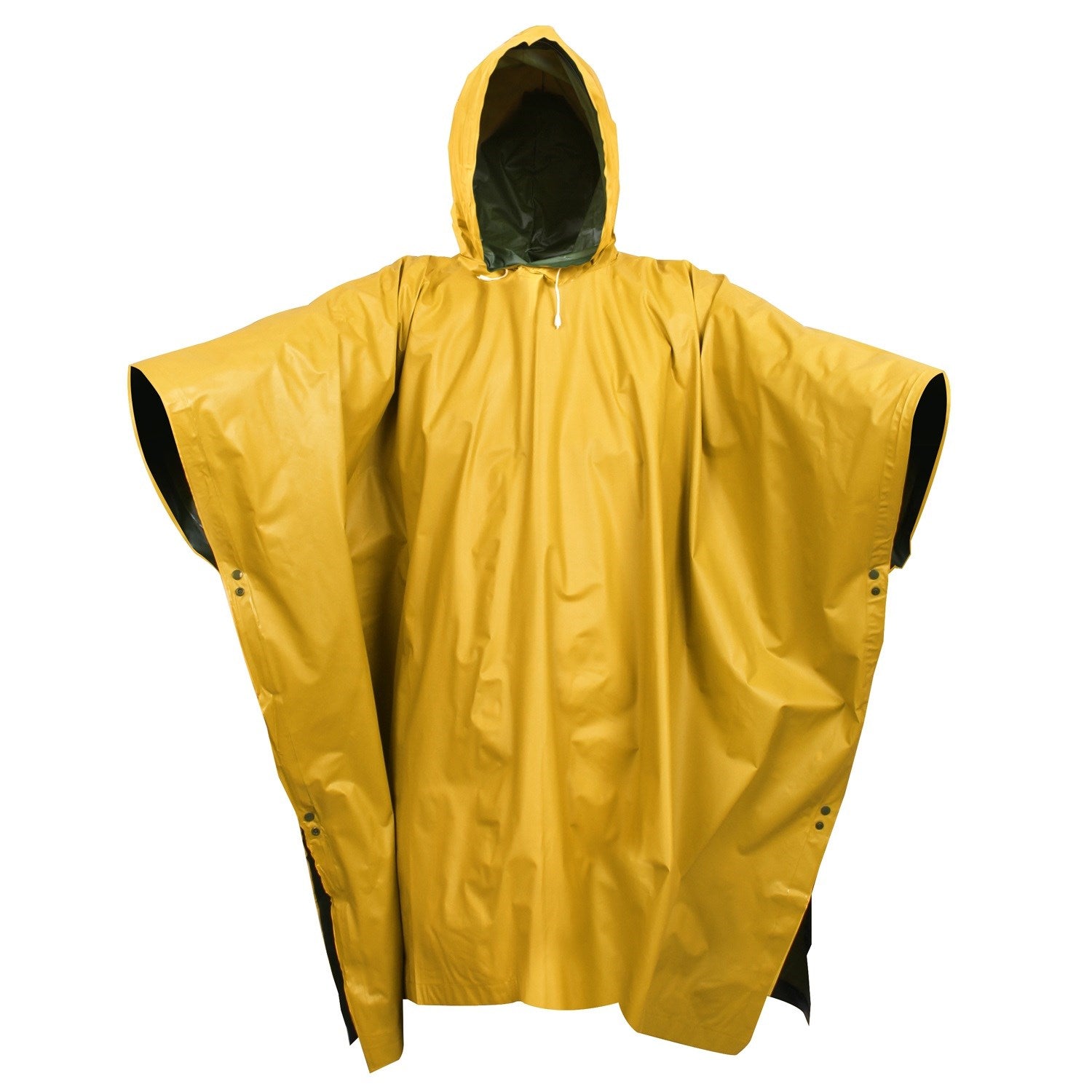 Poncho impermeable reversible de PVC negro y amarillo con capucha y cierre de presión, 130 x 200 cm