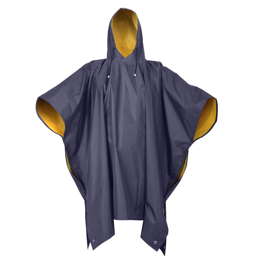 Poncho impermeable reversible de PVC negro y amarillo con capucha y cierre de presión, 130 x 200 cm