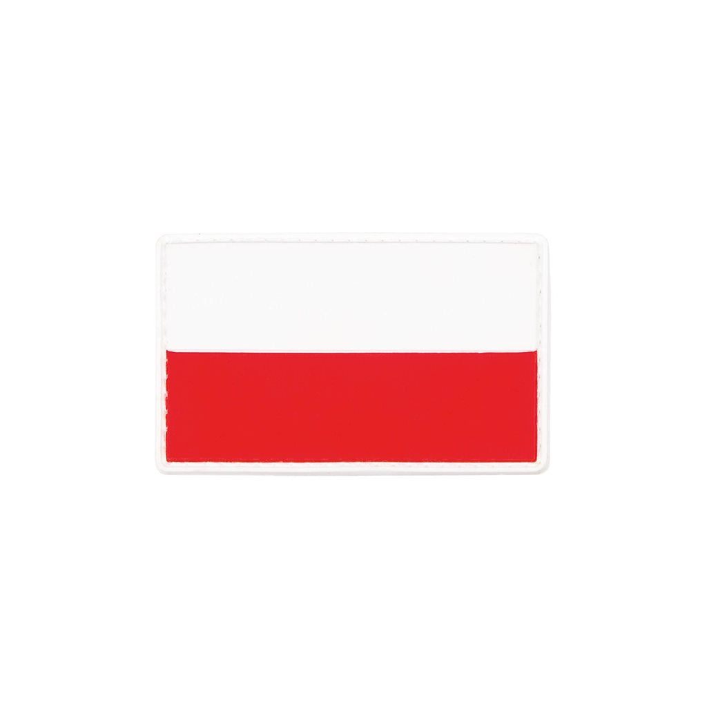 Parche plástico con bandera de Polonia 80x50 mm con velcro, goma resistente y esquinas redondeadas