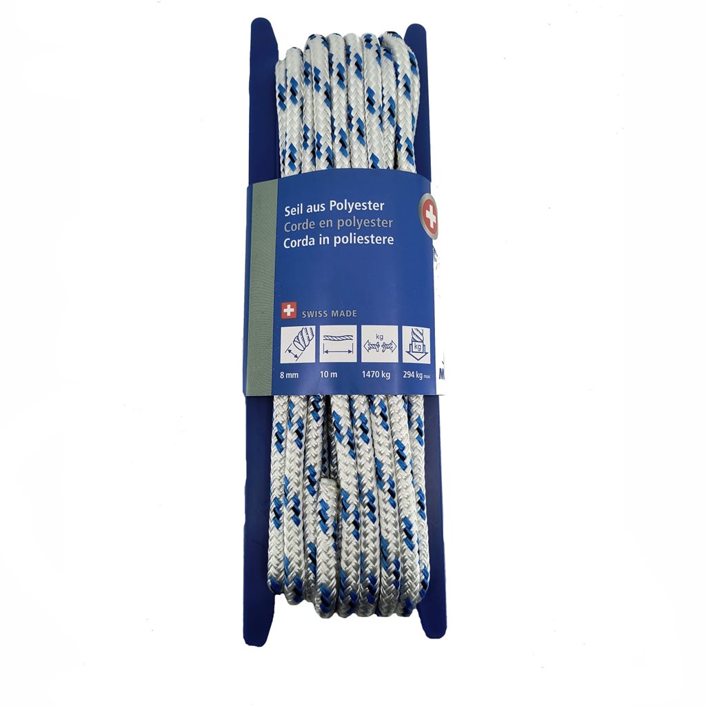 Cuerda SWISS poliéster Ø 8 mm x 10 m blanca y azul (3688.6)