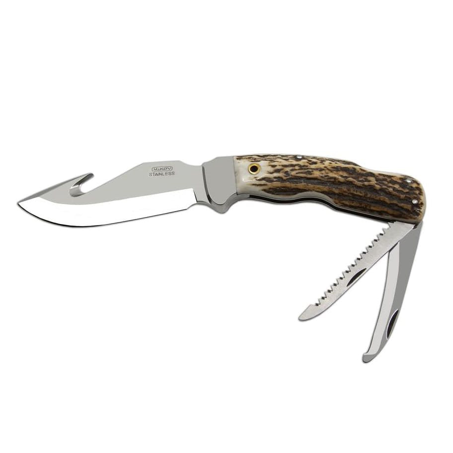 Cuchillo de caza con hoja fija de acero inoxidable 420 y empuñadura de paroh, con sierra integrada