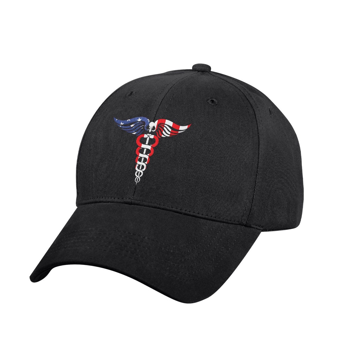 Gorra de béisbol negra con símbolo Caduceo