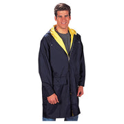 Chaqueta impermeable reversible con capucha en PVC, exterior azul marino e interior amarillo (ID 3749)