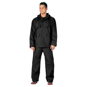 Conjunto impermeable ROTHCO PVC negro, chaqueta y pantalón de nylon con revestimiento PVC
