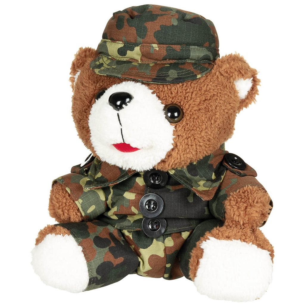 Peluche oso 28 cm con ropa en patrón Flecktarn