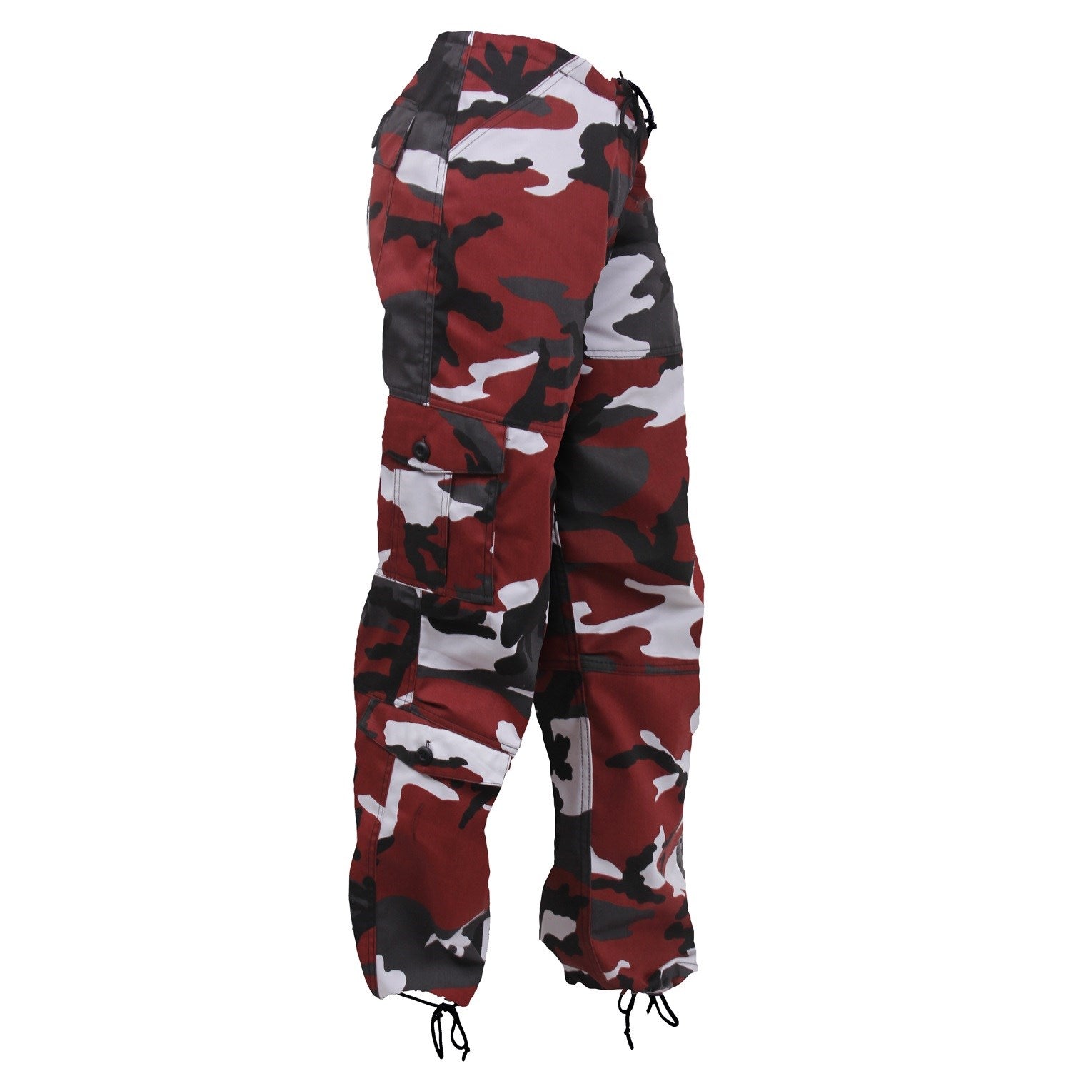 Pantalones paratrooper mujer camuflaje rojo con bolsillos y cintura ajustable