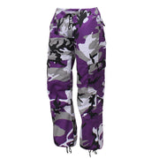Pantalones paratrooper mujer camuflaje violeta con bolsillos grandes y cordón en la cintura