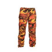 Pantalones paratrooper mujer camuflaje naranja con bolsillos laterales con botones y cordón de ajuste en la cintura
