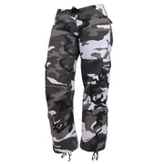 Pantalones paratrooper camuflaje para mujer con bolsillos laterales y cordón en la cintura