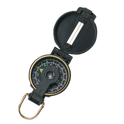 Brújula Lensatic en carcasa de plástico con relleno de líquido y lupa