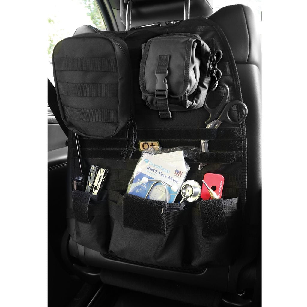 Panel táctico colgante para asiento de coche en negro, hecho de poliéster 600D
