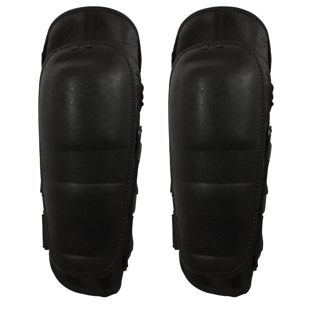 Protectores de antebrazo negros de policarbonato con acolchado EVA y funda de nylon