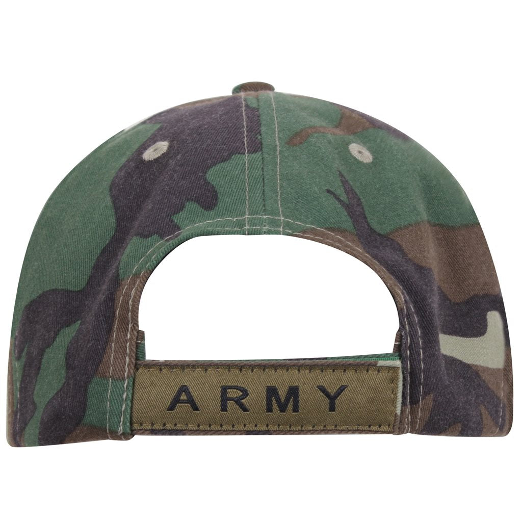 Gorra DELUXE ARMY baseball Woodland perfil bajo con bordado 3D ARMY y visera rígida tipo sándwich