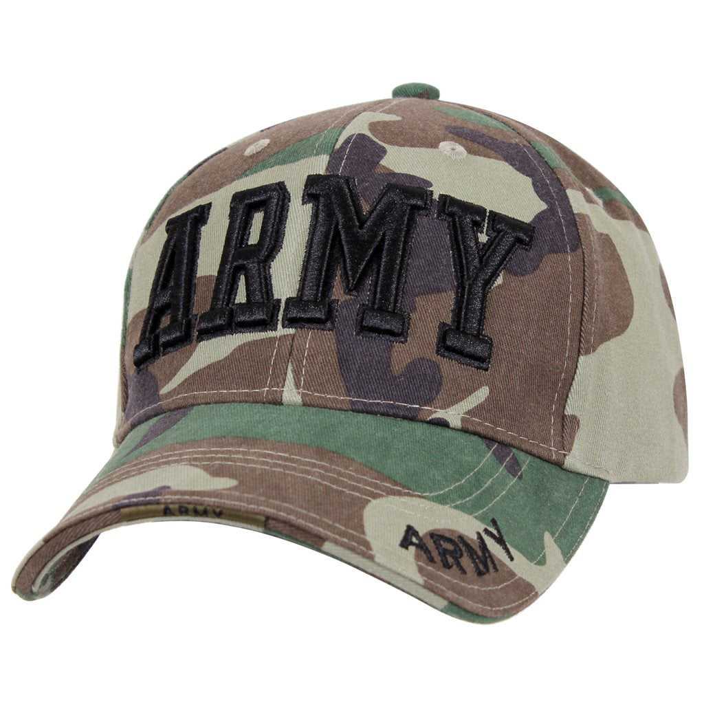 Gorra DELUXE ARMY baseball Woodland perfil bajo con bordado 3D ARMY y visera rígida tipo sándwich