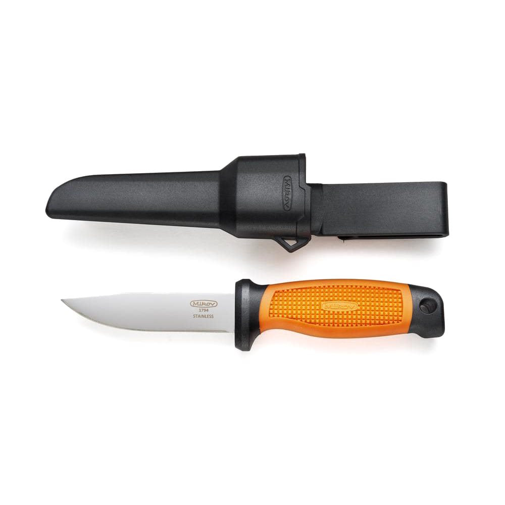Cuchillo BRIGAND hoja fija acero 440, mango plastico naranja, hoja 100 mm
