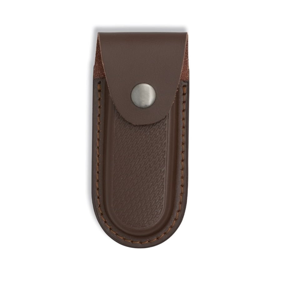 Funda de cuero BARBARIC para navaja plegable con cierre de presión, 15 x 6 cm