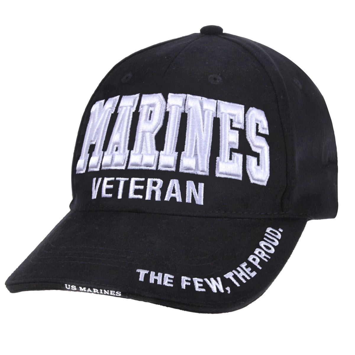 Gorra negra DELUXE 3D MARINES VETERANO en algodón con texto 3D blanco y visera en capas