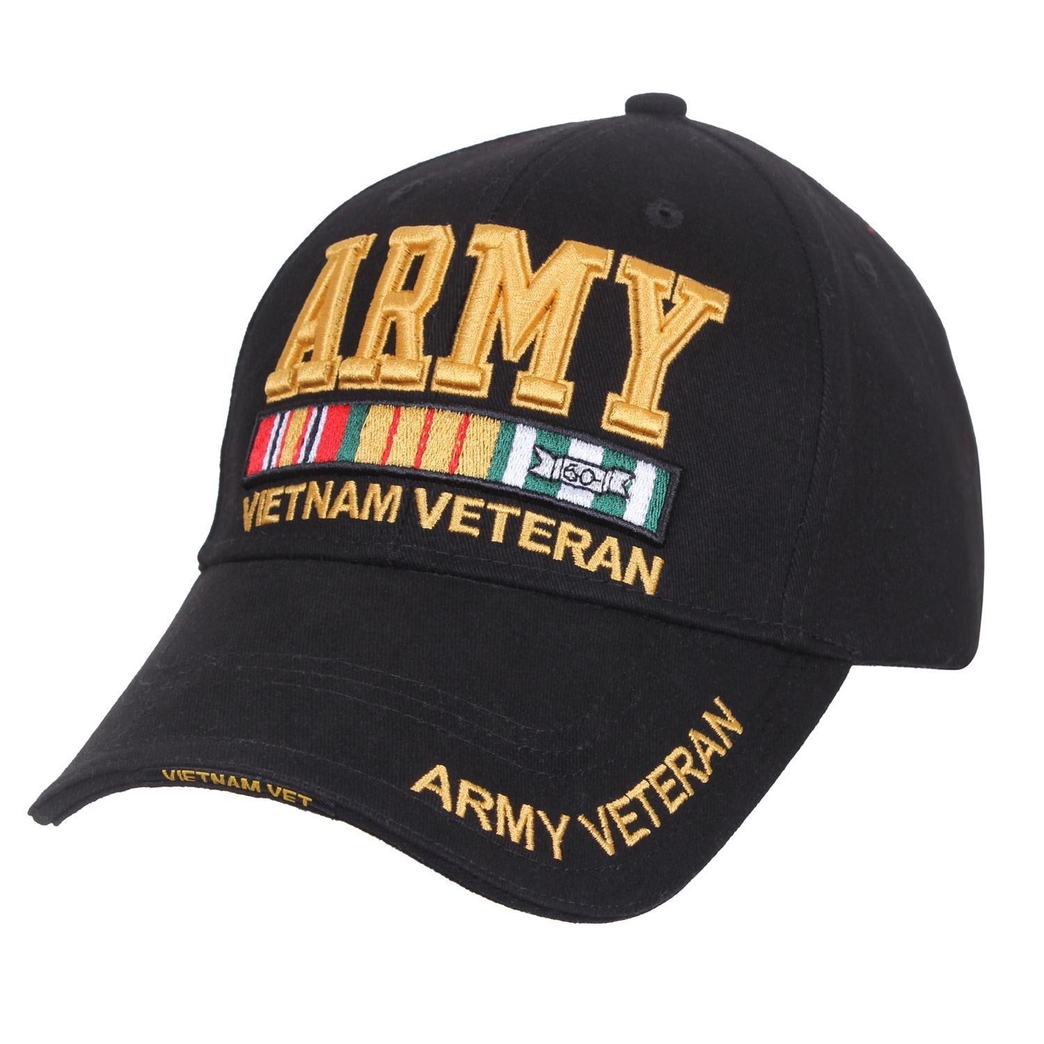 Gorra DELUXE ARMY VETERAN negra con visera en capas y bordado, cierre trasero con velcro