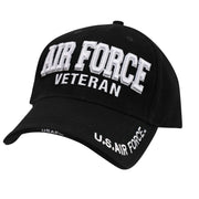 Gorra negra DELUXE AIR FORCE VETERAN con 'AIR FORCE VETERAN' en frontal y 'U.S. AIR FORCE'/'USAF' en la visera
