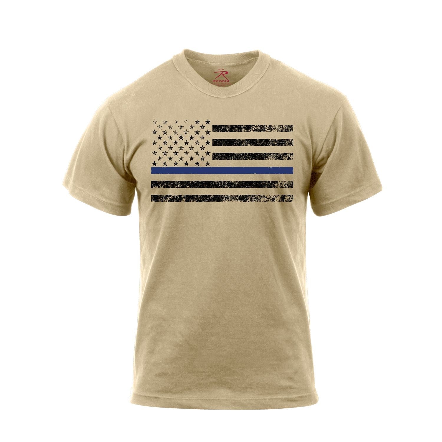 Camiseta negra Thin Blue Line con bandera de EE. UU. y franja azul en apoyo a la policía
