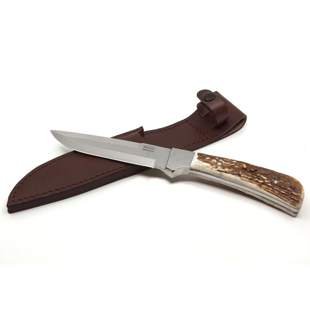 Cuchillo de caza NEREZ con hoja de acero inoxidable 420 de 130 mm y mango de asta