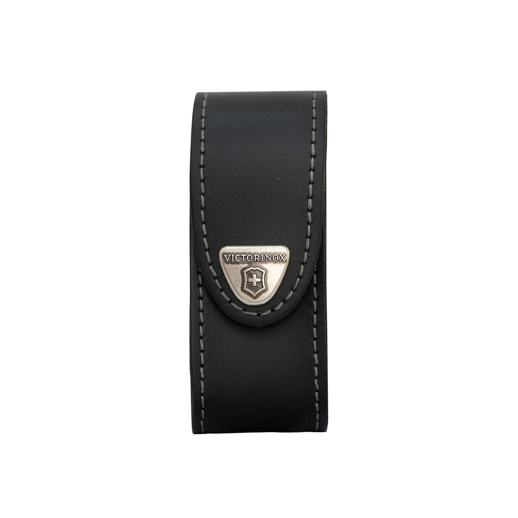 Funda de cuero negra para cuchillo 91 mm con ojal para cinturón y cierre de velcro