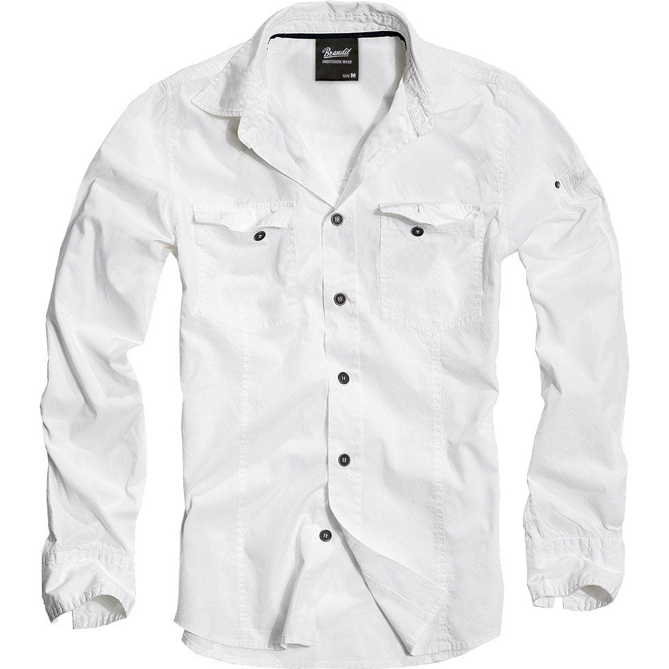 Camisa slim blanca de algodón con acabado vintage y efecto lavado