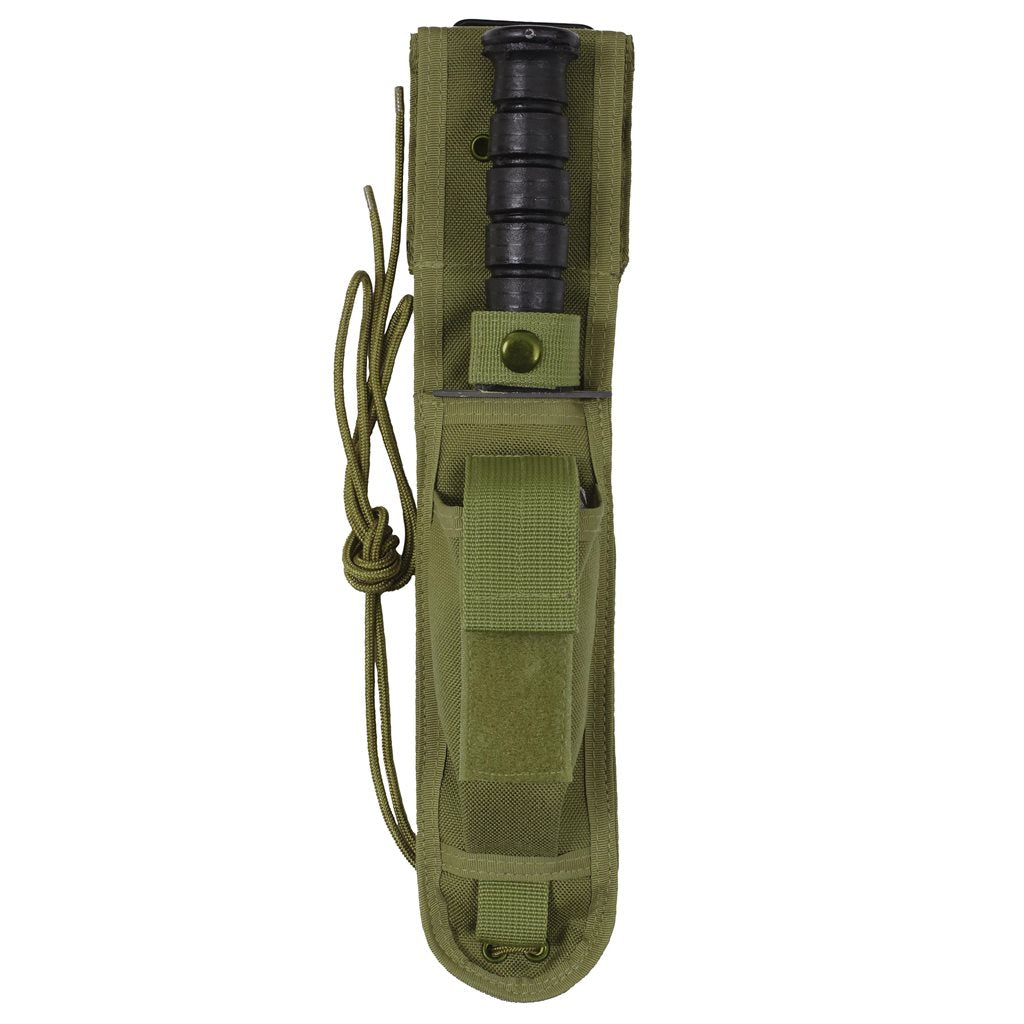 Funda negra para cuchillo de hoja fija 7" (17,8 cm) con bolsillo para piedra y tiras