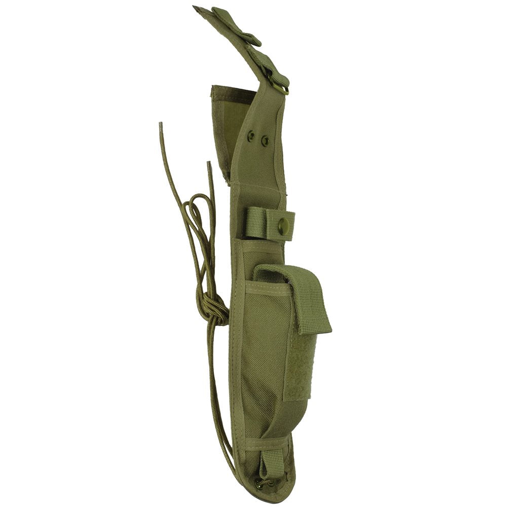 Funda negra para cuchillo de hoja fija 7" (17,8 cm) con bolsillo para piedra y tiras