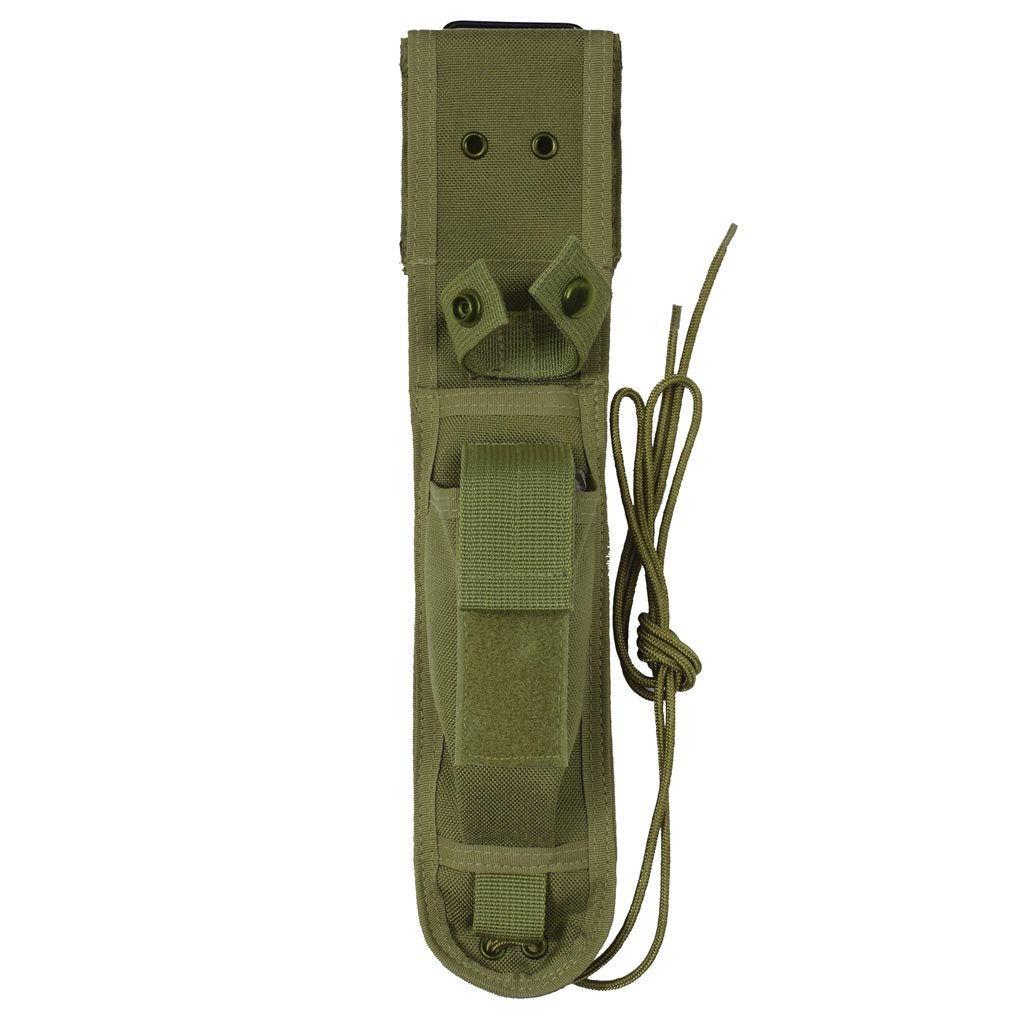 Funda negra para cuchillo de hoja fija 7" (17,8 cm) con bolsillo para piedra y tiras