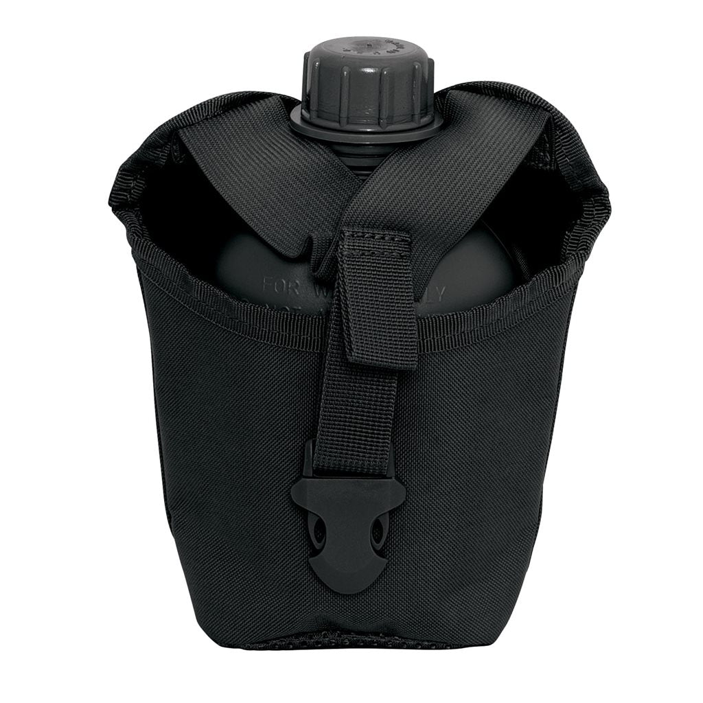Funda para botella 1QT MOLLE negra con cierre fastex y anillas PALS, material 600D