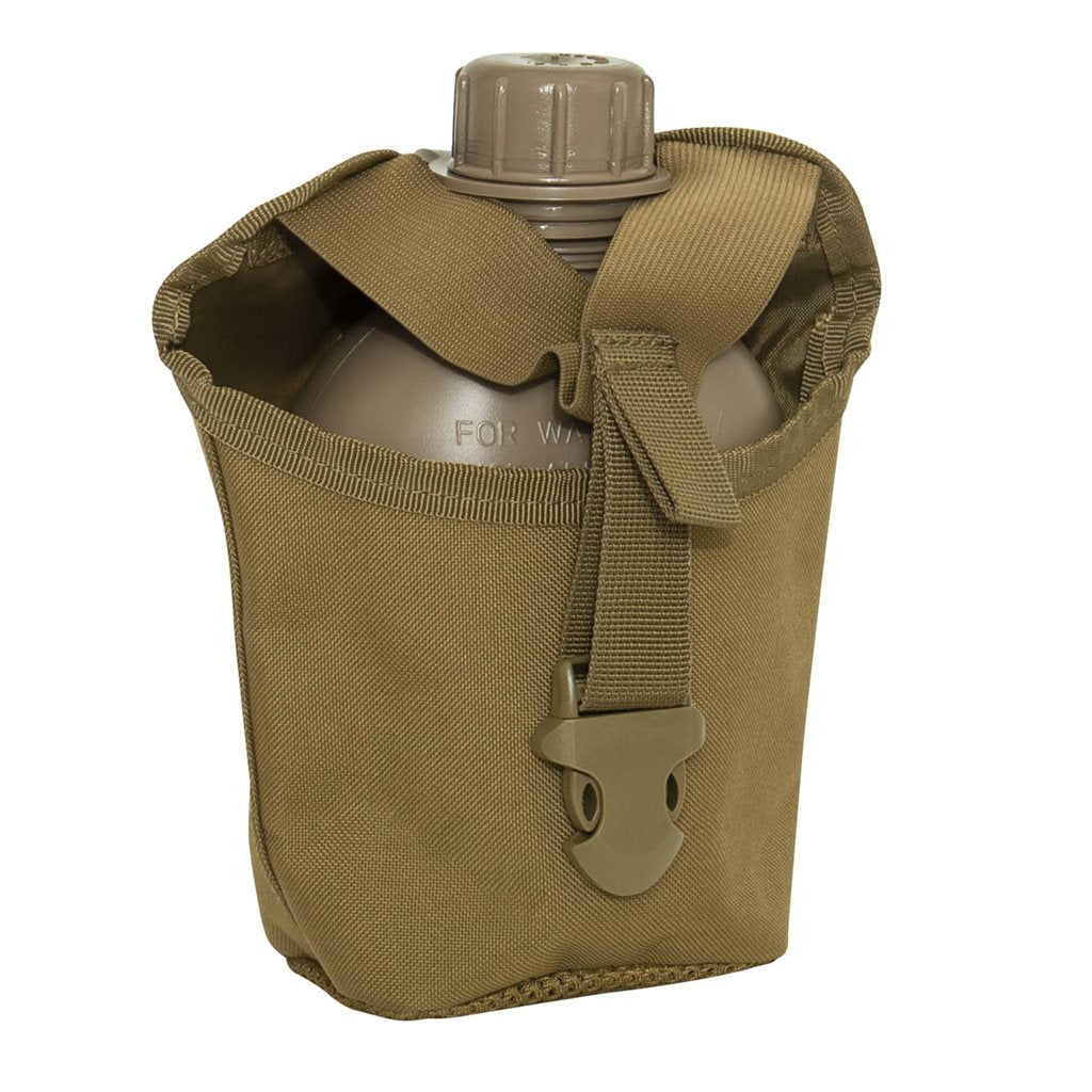 Funda para botella 1QT MOLLE negra con cierre fastex y anillas PALS, material 600D