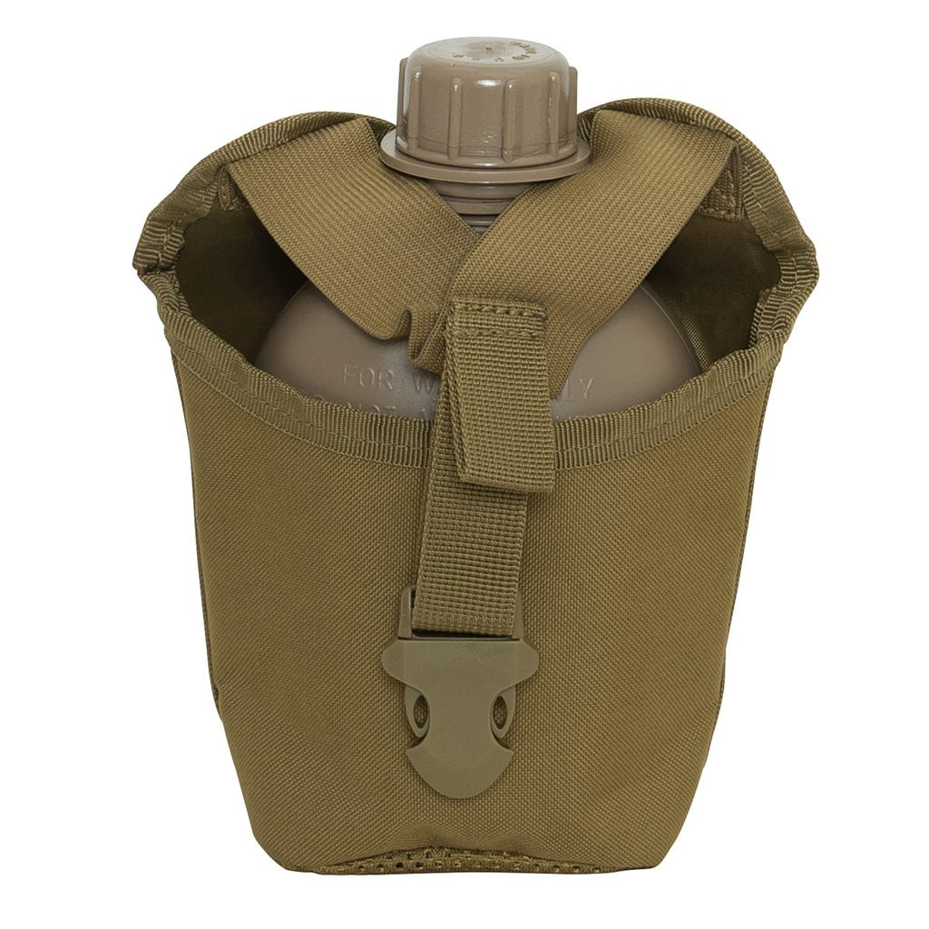 Funda para botella 1QT MOLLE negra con cierre fastex y anillas PALS, material 600D
