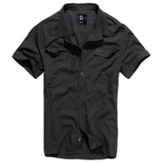Camisa ROADSTAR negra de manga corta, algodón, cierre de botones y dos bolsillos en el pecho