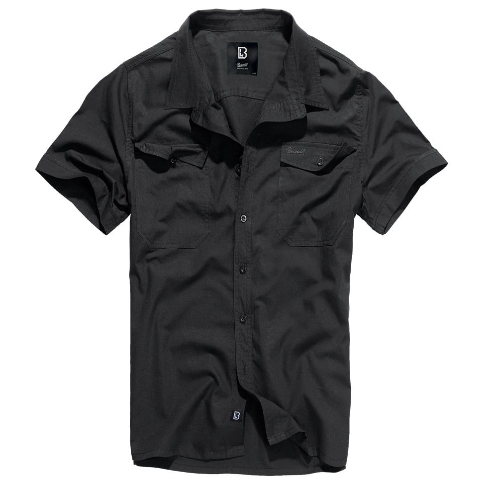 Camisa ROADSTAR negra de manga corta, algodón, cierre de botones y dos bolsillos en el pecho