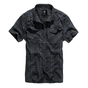 Camisa ROADSTAR manga corta negra y azul, algodón ligera, cierre de botones