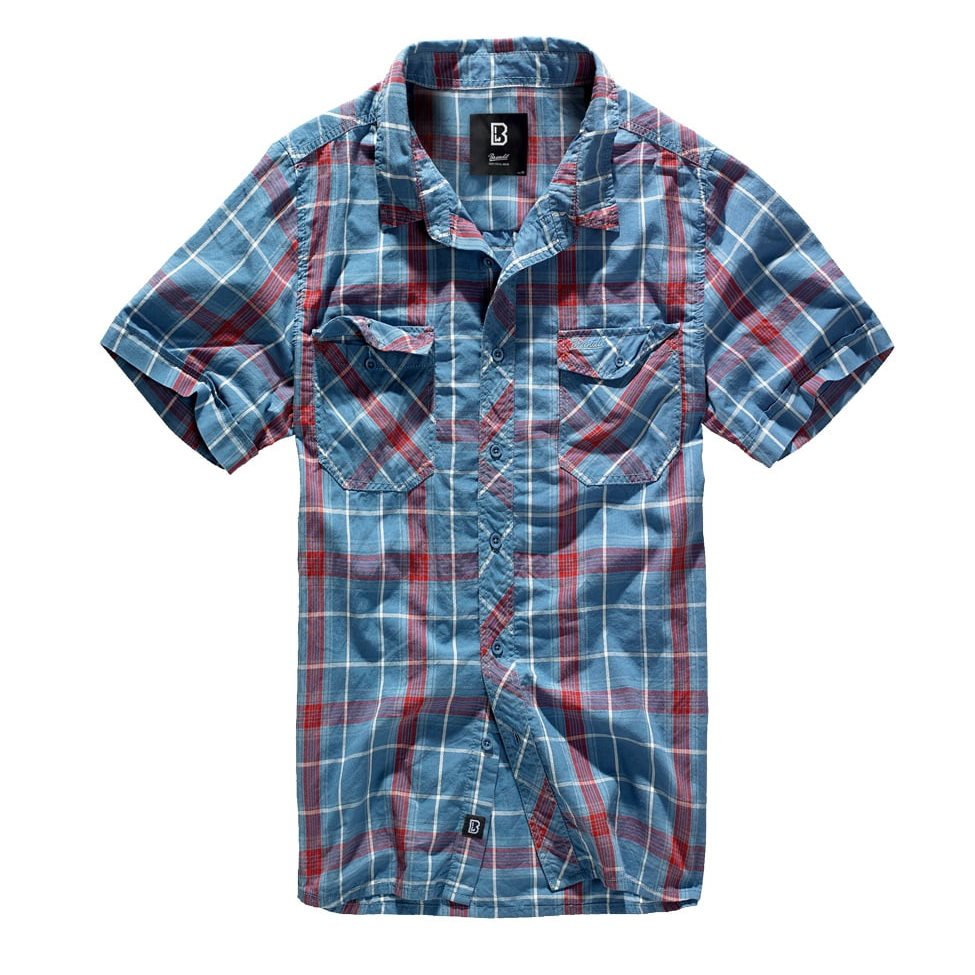 Camisa ROADSTAR manga corta rojo y azul, algodón ligero, cierre de botones y dos bolsillos en el pecho