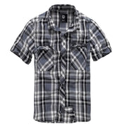Camisa ROADSTAR manga corta negra y gris, algodón ligero, cierre de botones y dos bolsillos en el pecho