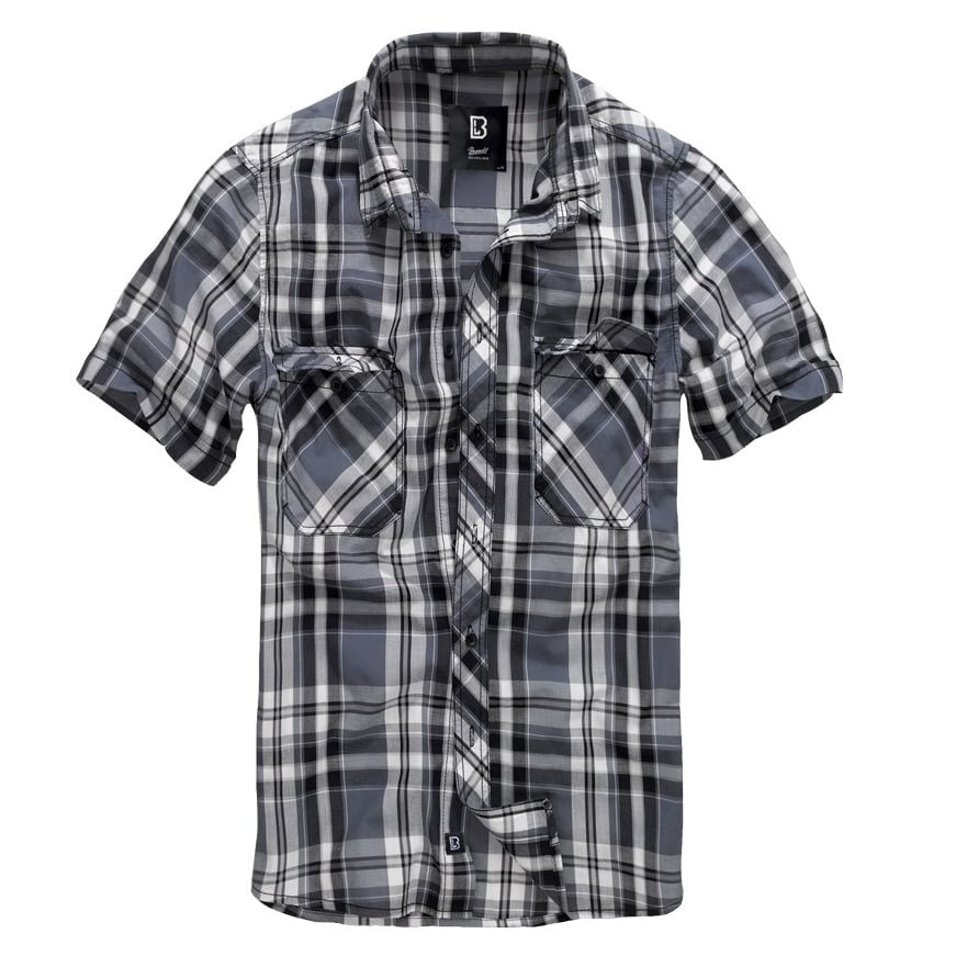 Camisa ROADSTAR manga corta negra y gris, algodón ligero, cierre de botones y dos bolsillos en el pecho