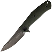 Navaja plegable Kershaw Concierge micarta verde con hoja de acero D2 acabado BlackWash y filo liso