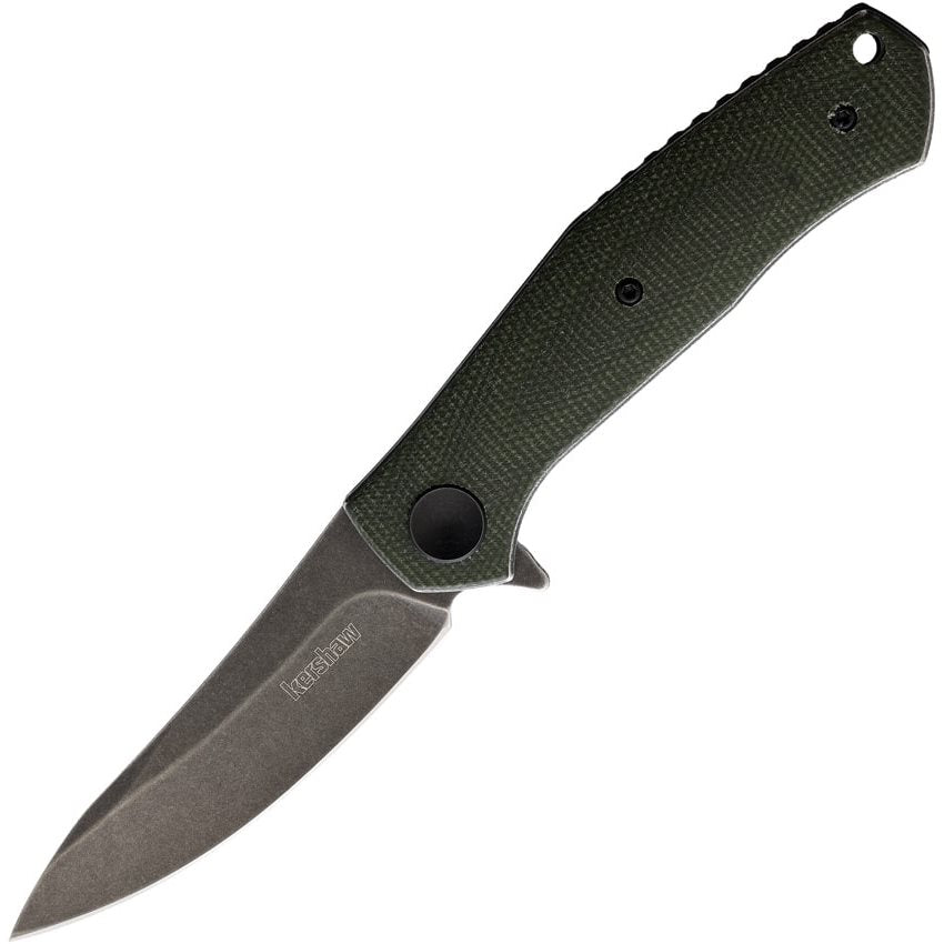Navaja plegable Kershaw Concierge micarta verde con hoja de acero D2 acabado BlackWash y filo liso