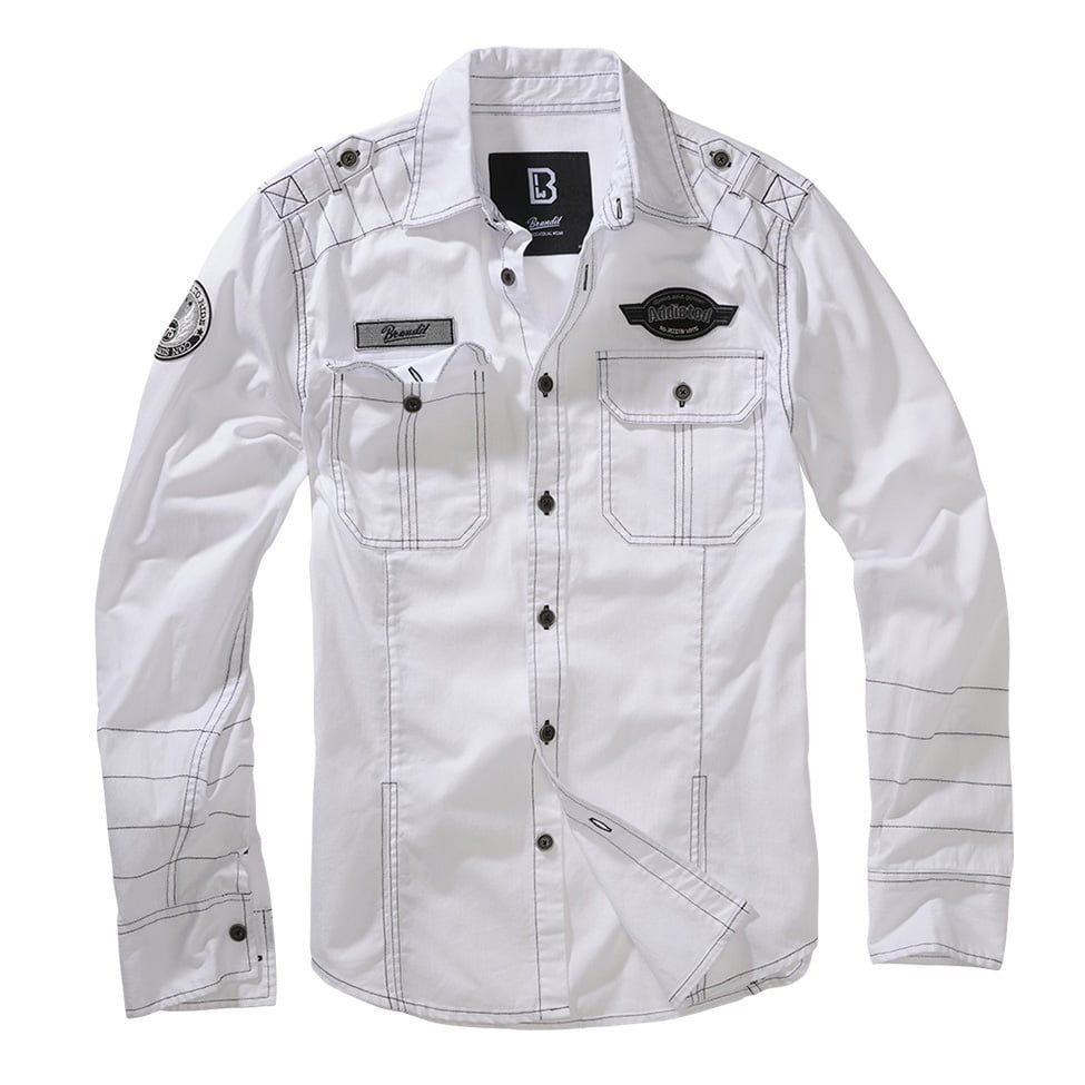 Camisa LUIS VAGE manga larga color Old White, algodón suave, dos bolsillos con solapa