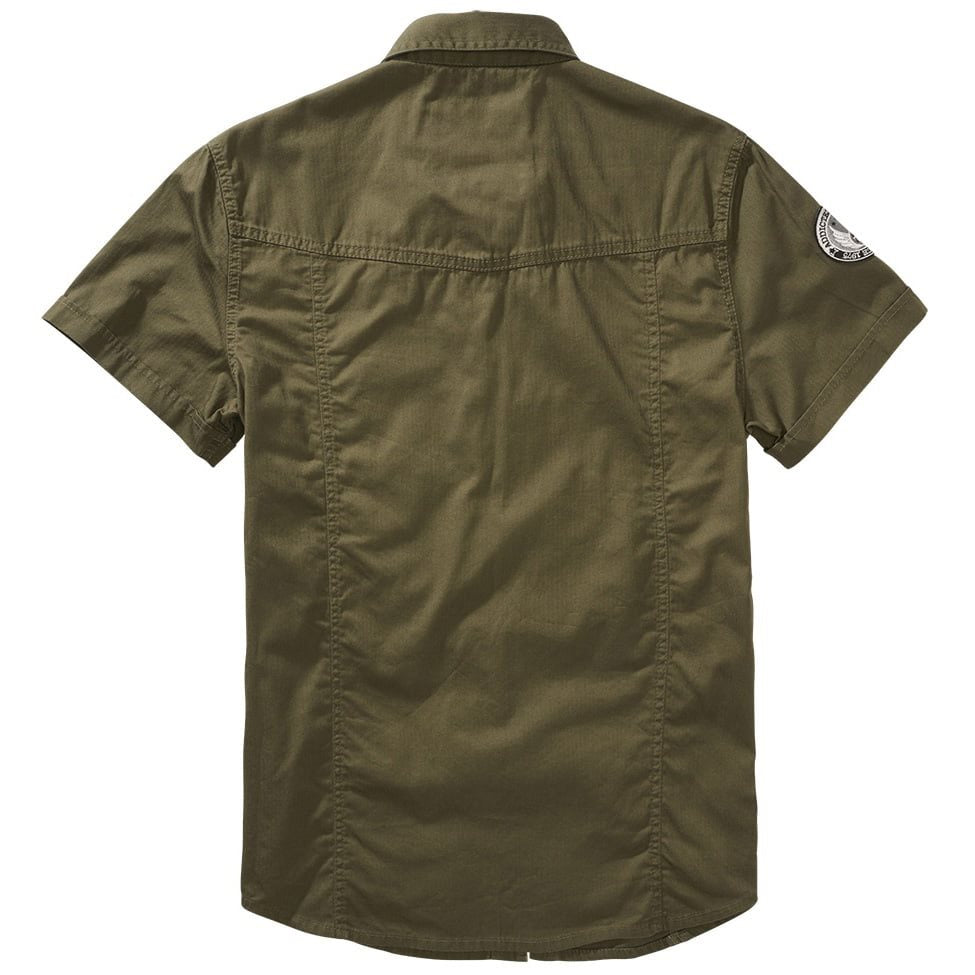 Camisa LUIS VAGE manga corta verde con bolsillos y parches en algodón lavado