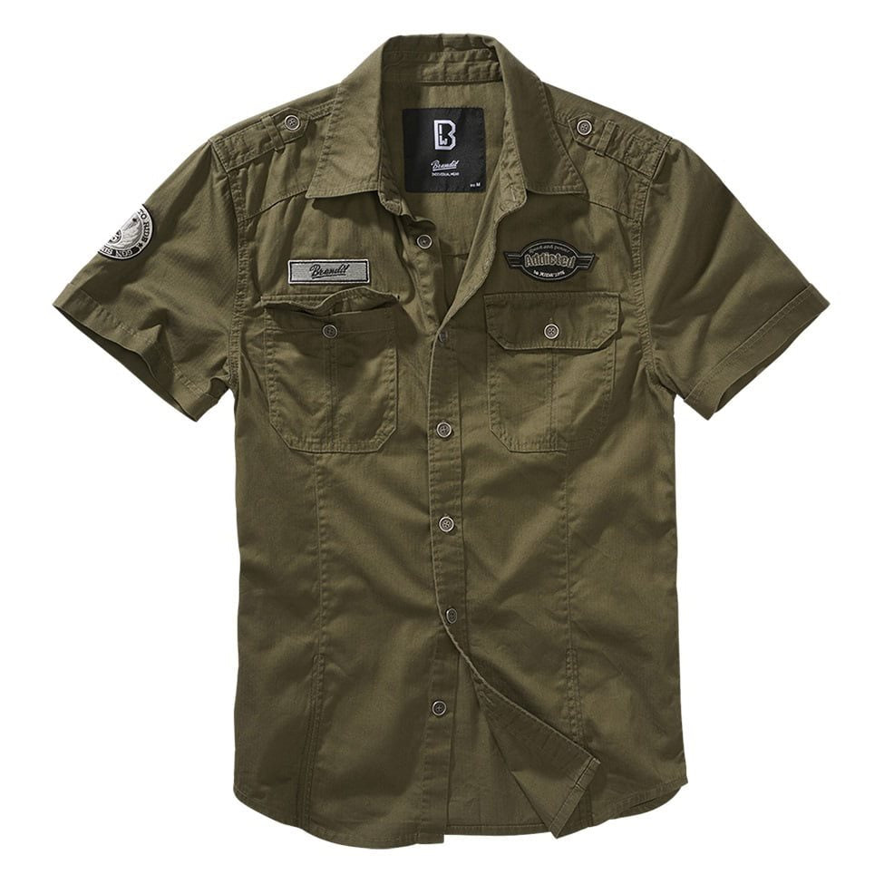 Camisa LUIS VAGE manga corta verde con bolsillos y parches en algodón lavado