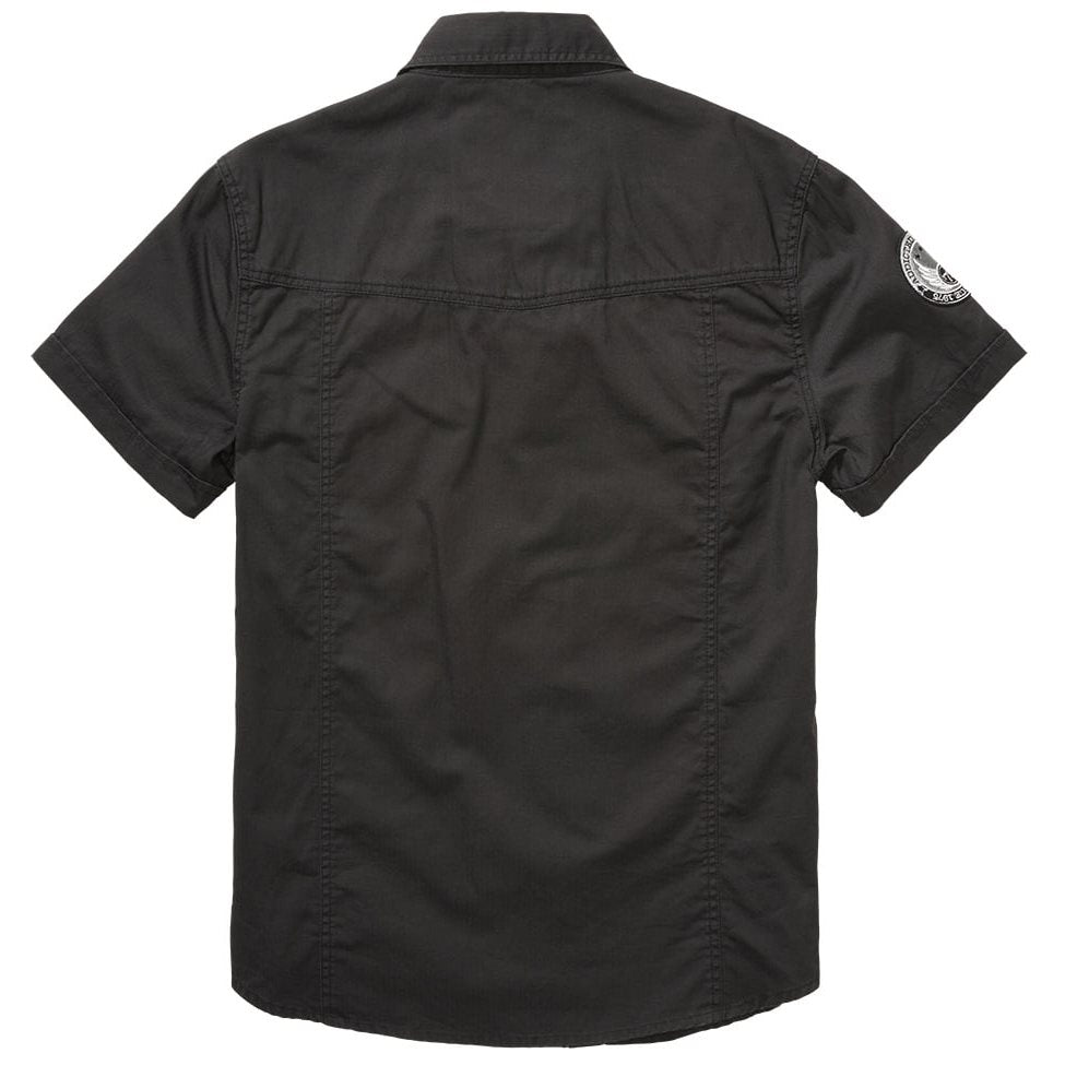 Camisa LUIS VAGE manga corta negra, algodón lavado, botones y dos bolsillos en el pecho