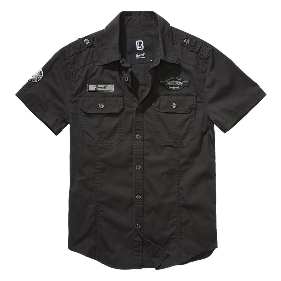 Camisa LUIS VAGE manga corta negra, algodón lavado, botones y dos bolsillos en el pecho