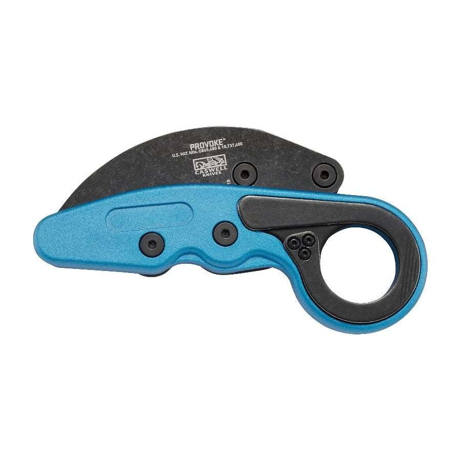 Navaja plegable PROVOKE karambit azul, hoja 6,3 cm de acero al carbono, filo liso y clip de bolsillo