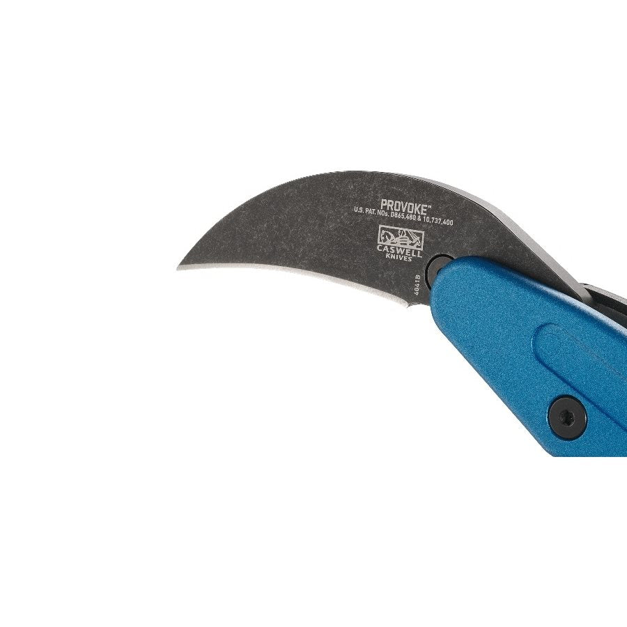 Navaja plegable PROVOKE karambit azul, hoja 6,3 cm de acero al carbono, filo liso y clip de bolsillo