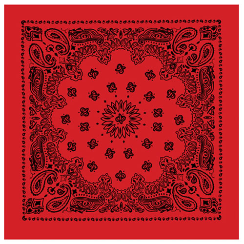 Pañuelo TRAINMEN 55 x 55 cm negro y rojo de algodón, cuatro puntas con motivo western y bordes recortados