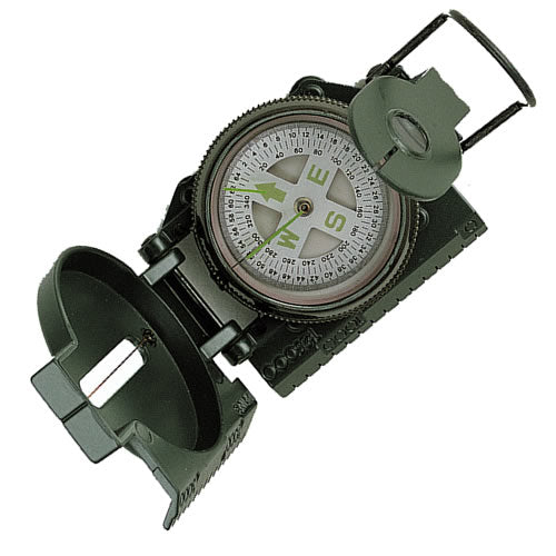 Brújula TACTICAL MARCHING metálica verde con lupa, buscador y regla